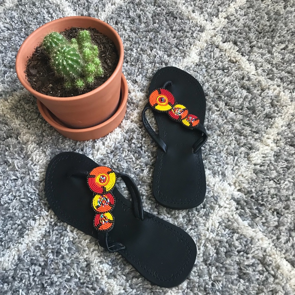 Hand Beaded, Black Sandals **See sizing notes!!